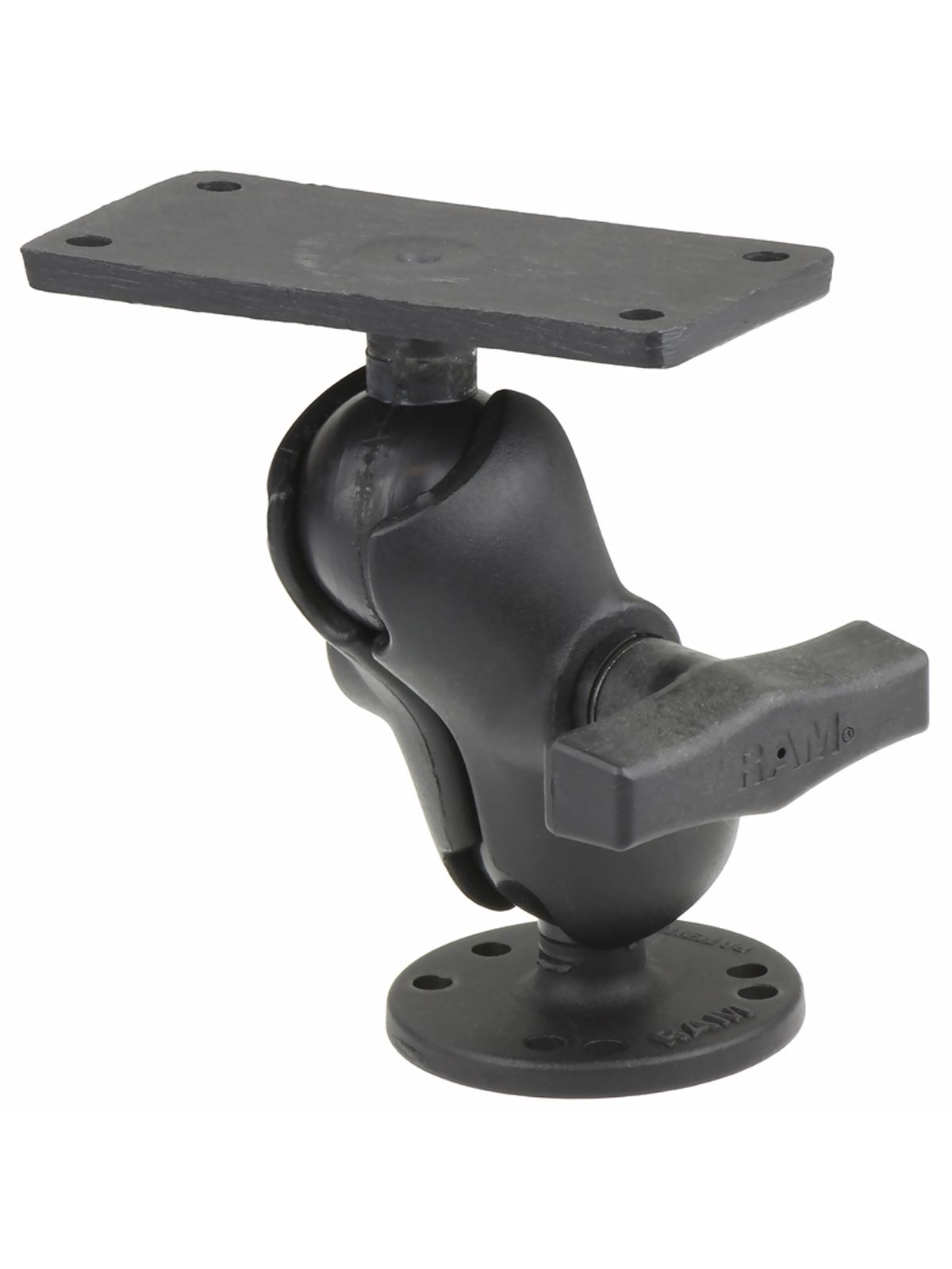 RAM Mounts Aufbau-Set - runde Basisplatte (AMPS), kurzer Verbindungsarm, rechteckige Basisplatte (2 x 4 Zoll), C-Kugel (1,5 Zoll), im Polybeutel