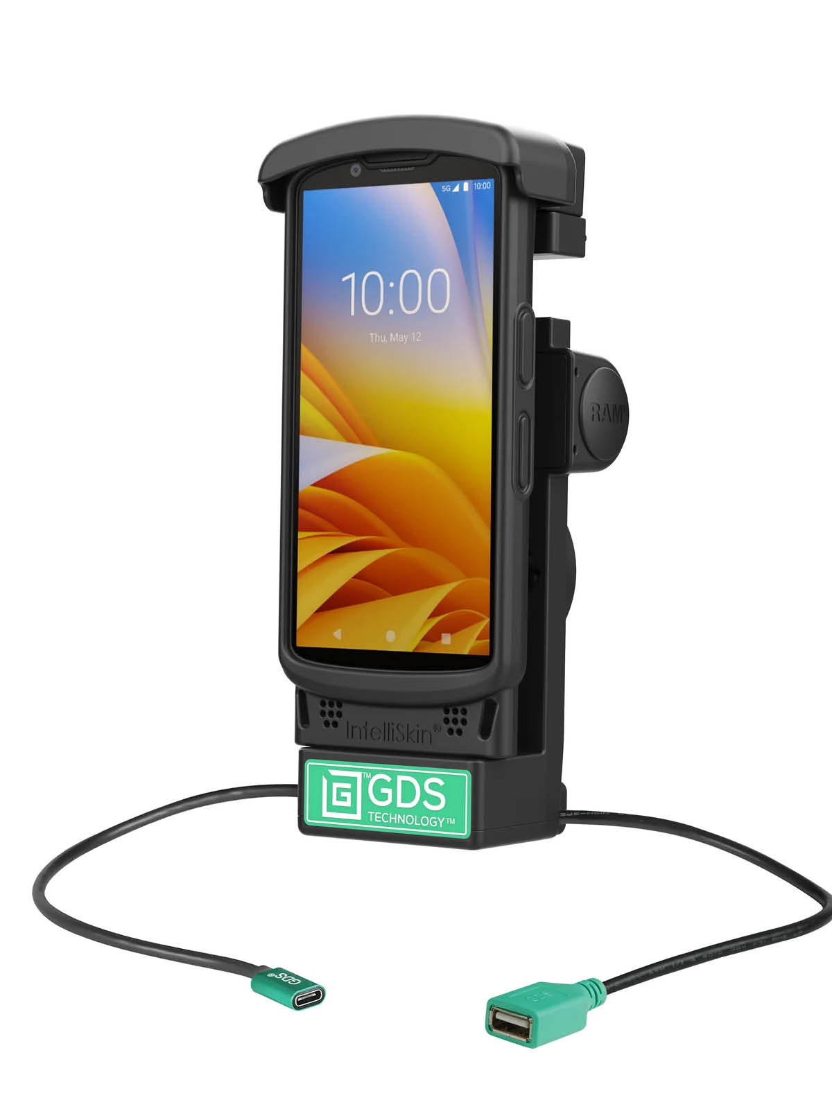 RAM Mounts GDS Holder for Zebra TC2x & TC5x Series in IntelliSkin Protective Sleeve - Top Scanner Cutout - USB-C & USB-A Connector