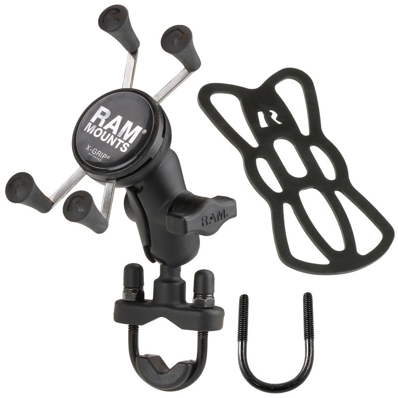RAM Mounts X-Grip Lenker-Halterung für Smartphones - Bis 82,55 mm Breite - Kurzer Verbindungsarm - U-Bügel Basis (Durchmesser 12,7 mm bis 31,75 mm) - B-Kugel (1 Zoll)
