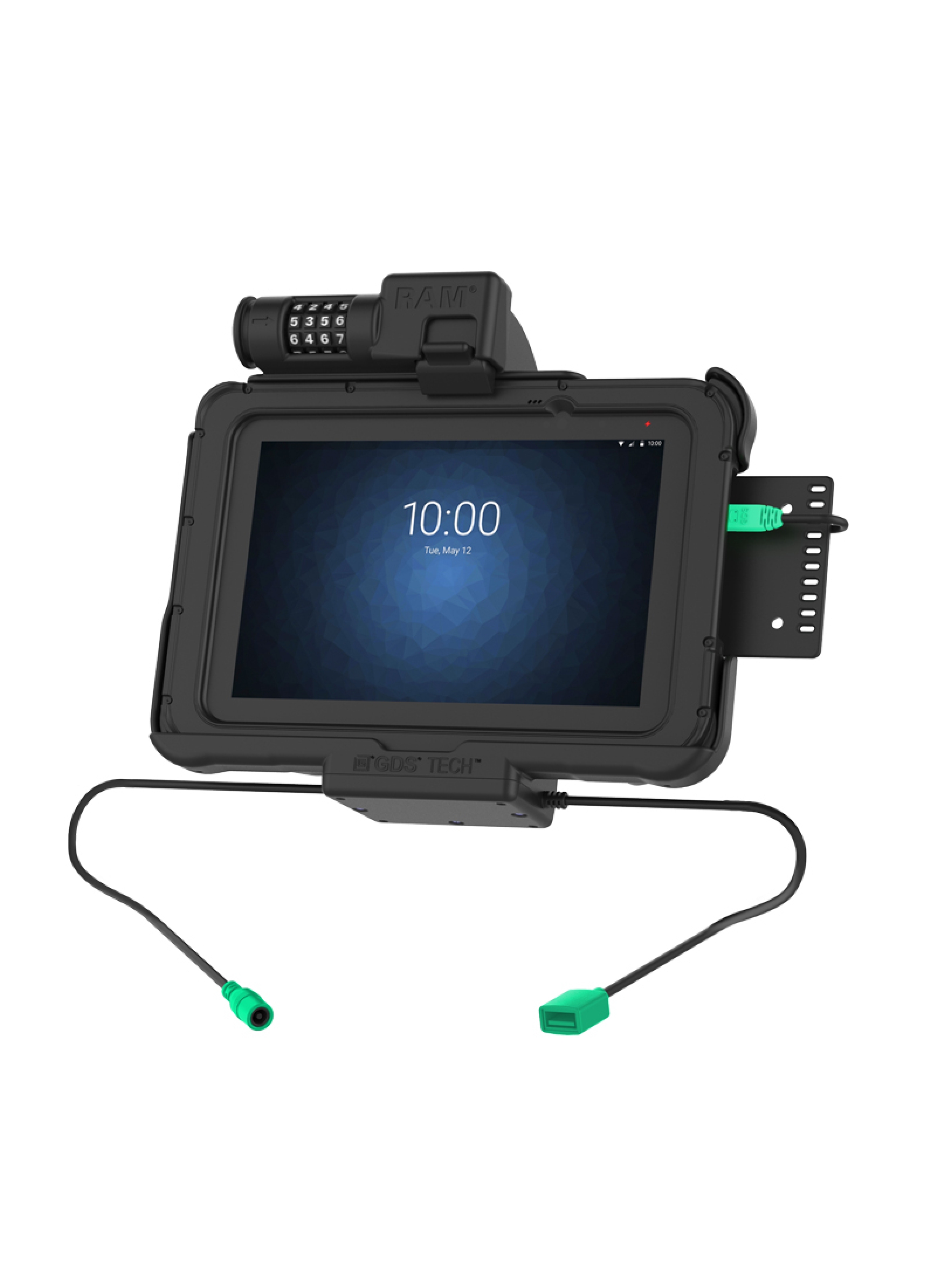 RAM Mounts Form-Fit Halteschale (Zahlenschloss) für Zebra ET5x 8.3“ & 8.4“ Serie - mit Rugged Boot - 5.5mm DC & USB-A-Anschluss