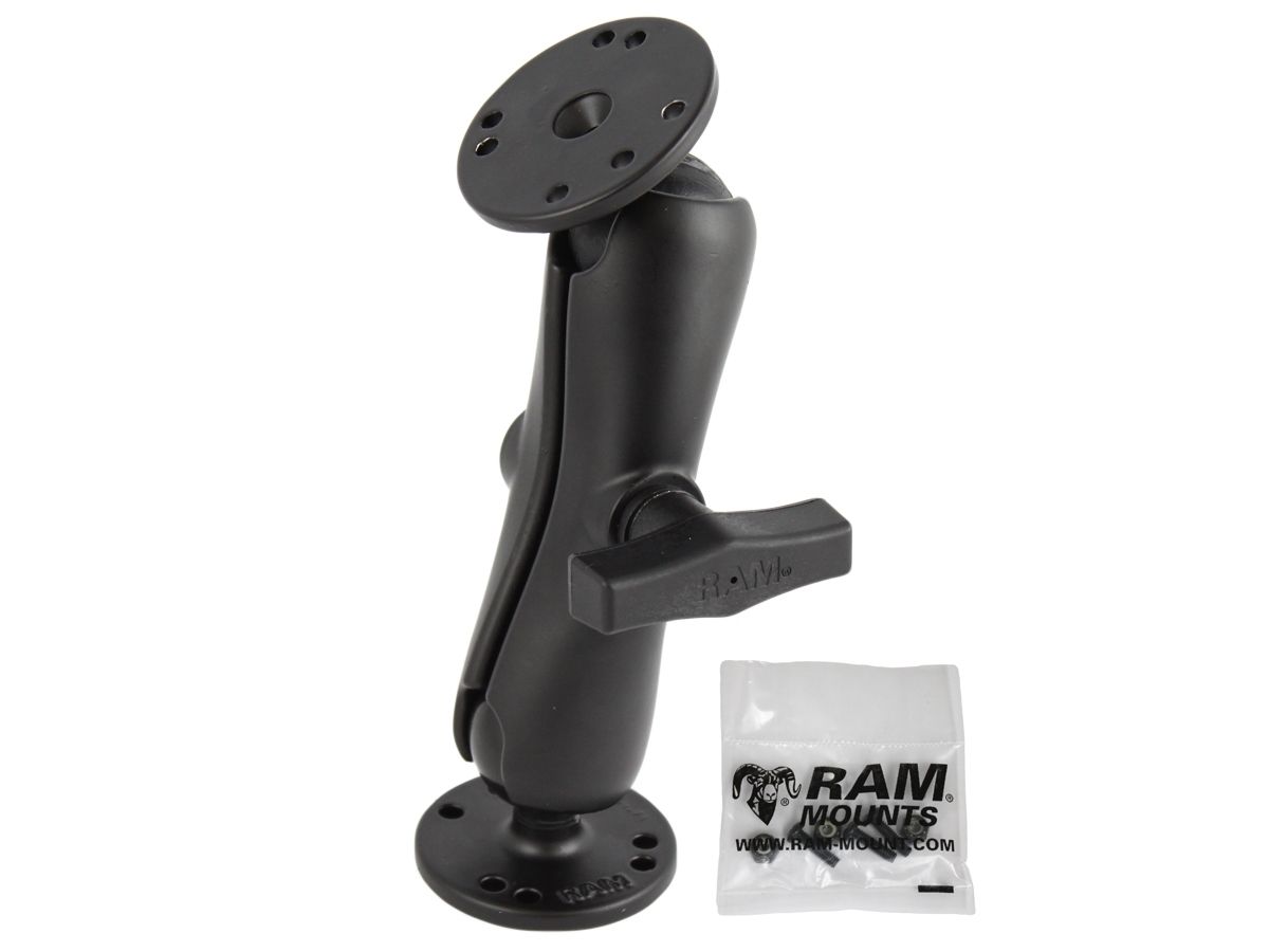 RAM Mounts Marine-Set für Garmin Echo 100/150 - 2x runde Basisplatte (AMPS), mittlerer Verbindungsarm, Schrauben-Set, C-Kugel (1,5 Zoll)