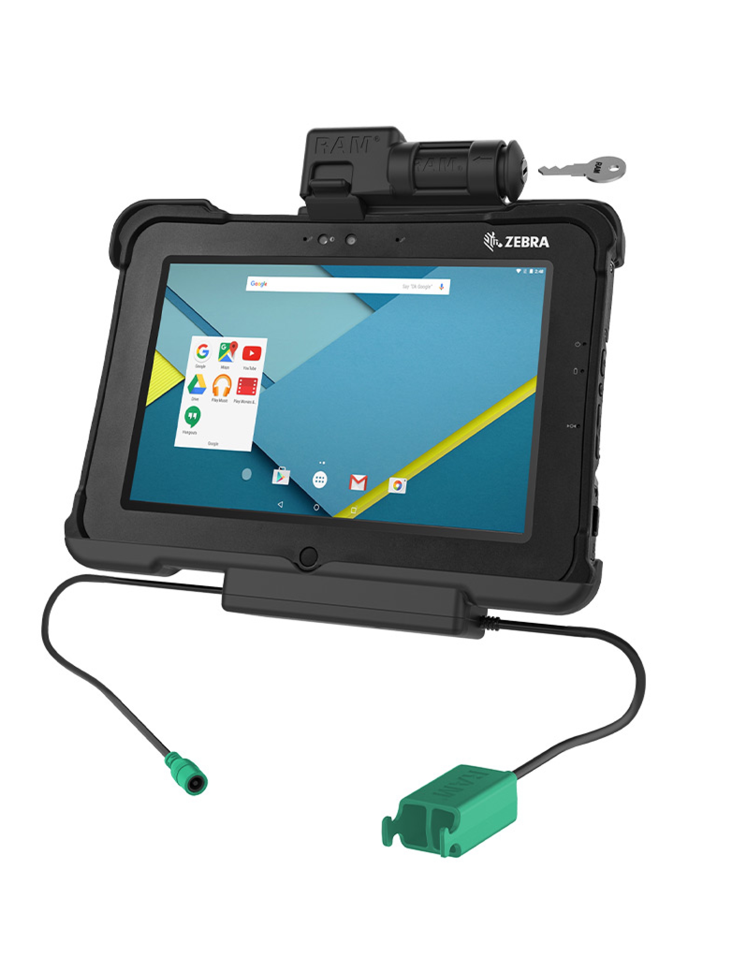 RAM Mounts Form-Fit Halteschale (Schlüsselverriegelung) für Zebra XSLATE L10 - 5.5mm DC & Dual USB-A-Anschluss