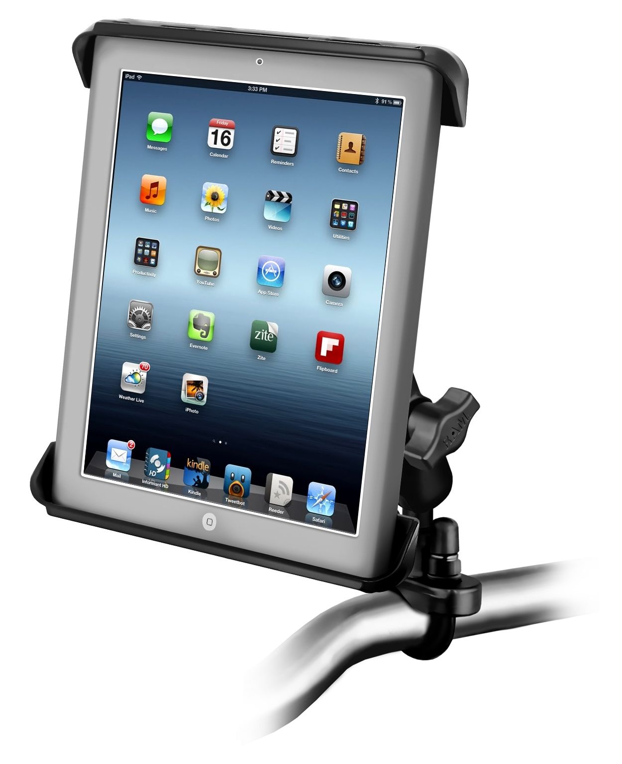 RAM Mounts Lenker-/Rohr-Halterung 10 Zoll Tablets - B-Kugel (1 Zoll), Rohr-Klemme, mittlerer Verbindungsarm, Tab-Tite Halteschale