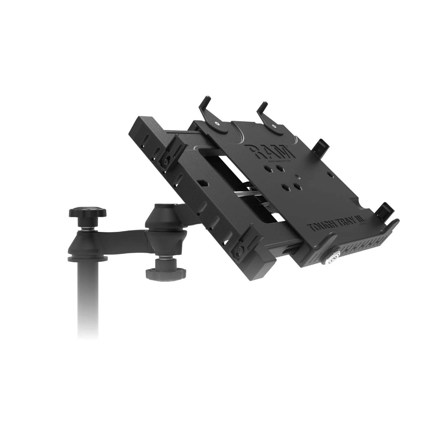 RAM Mounts Fahrzeug-Laptophalterung - Fahrzeug-Basis, Doppel-Schwenkarm, Tough-Tray III Halteschale (abschließbar)