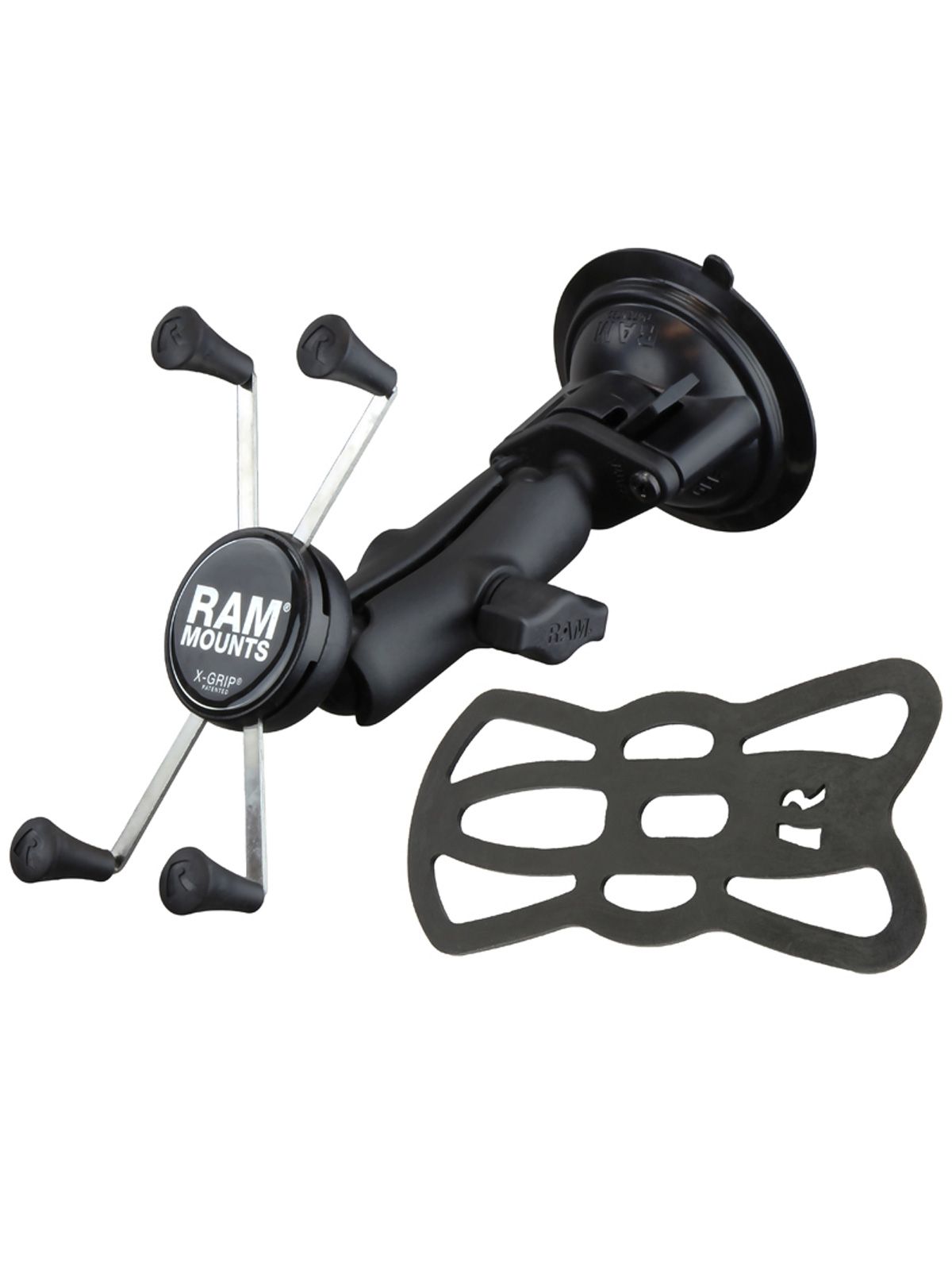 RAM Mounts X-Grip Saugfuß-Halterung für Smartphones - Bis 114,3 mm Breite - Mittlerer Verbindungsarm - Saugfuß mit Trapez-Basiskugel - B-Kugel (1 Zoll) - Schrauben-Set