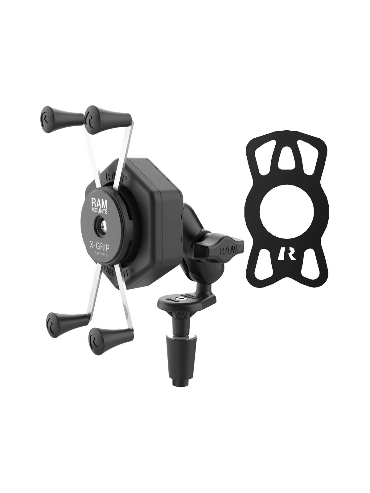 RAM Mounts X-Grip Motorrad-Halterung für Smartphones bis 114,3 mm Breite mit Vibe-Safe Adapter - B-Kugel (1 Zoll), Lenkerkopf-Basis, kurzer Verbindungsarm