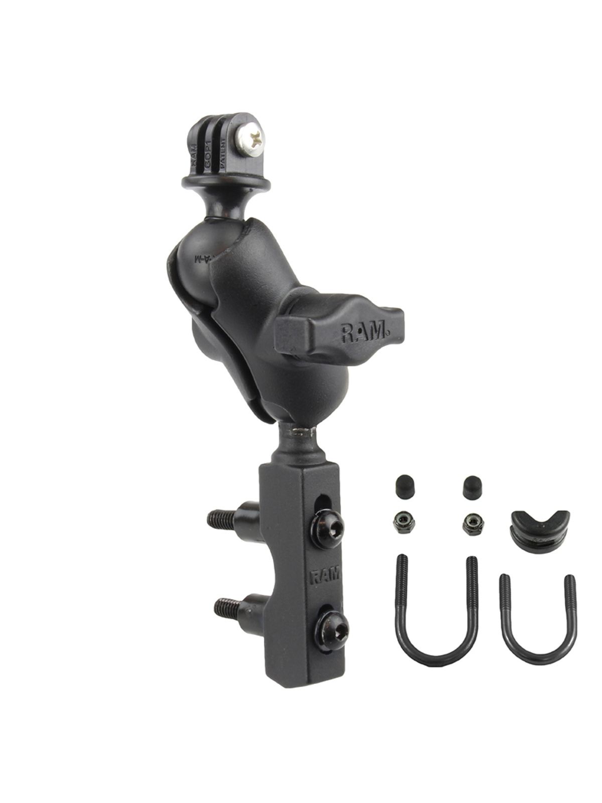 RAM Mounts GoPro Motorrad-Kamerahalterung (kurz) - mit Basisbefestigung für Lenker/Bremse/Kupplung, B-Kugel (1 Zoll), im Polybeutel