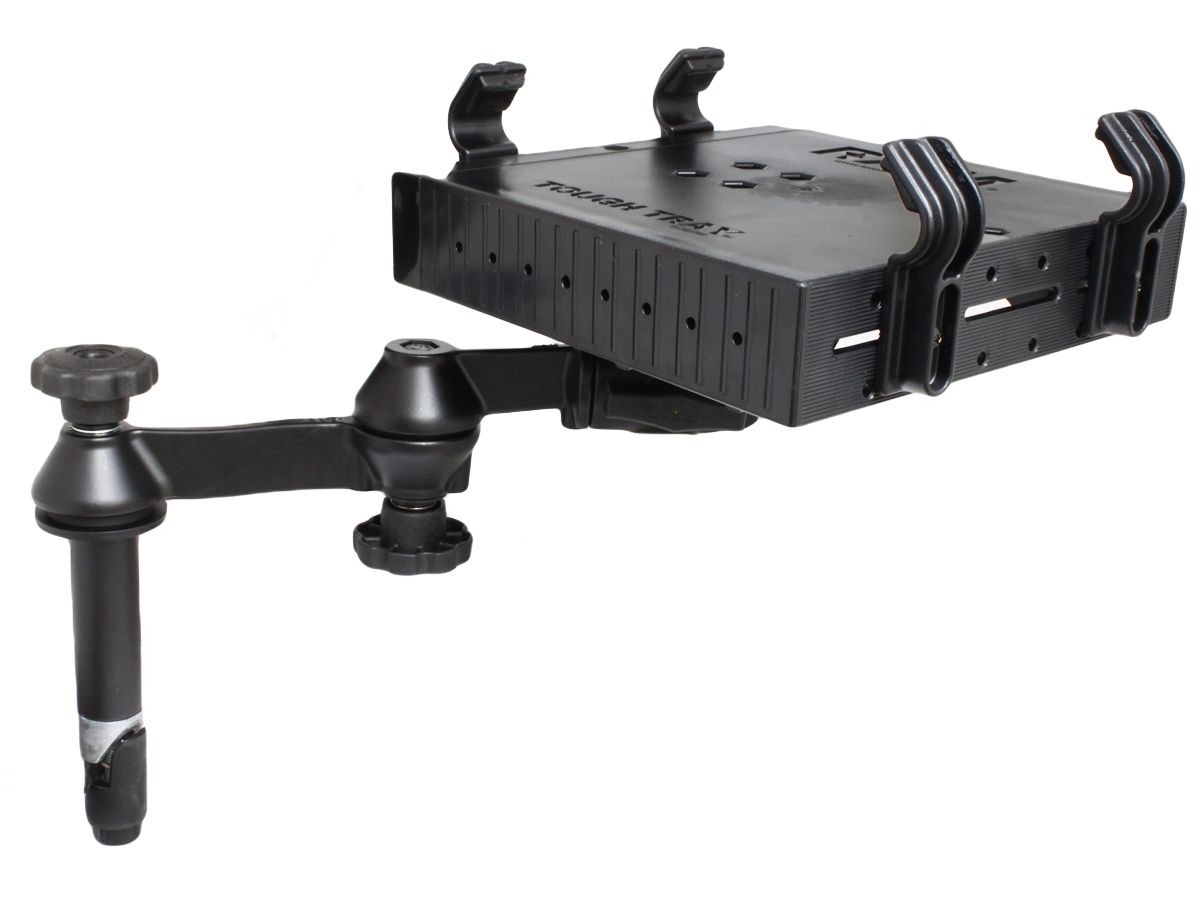 RAM Mounts Doppel-Schwenkarm mit Tele-Pole (ca. 100 mm) und Laptop-Halteschale - Octagon-Verbindungsarm, runde Basisplatte, Tough-Tray Halteschale, C-Kugel (1,5 Zoll)