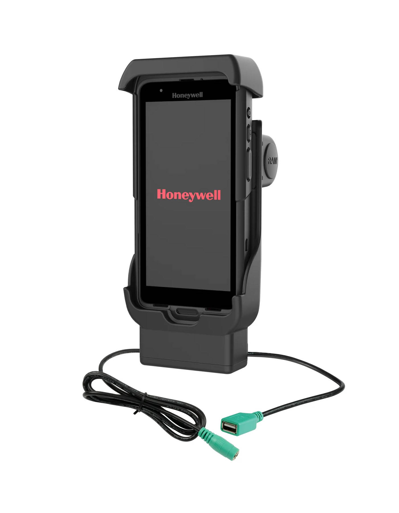 RAM Mounts Form-Fit Halteschale für Honeywell CT40, CT45 & CT47 - Mit und Ohne OEM-Schutzhülle - 5.5mm DC & USB-A-Anschluss
