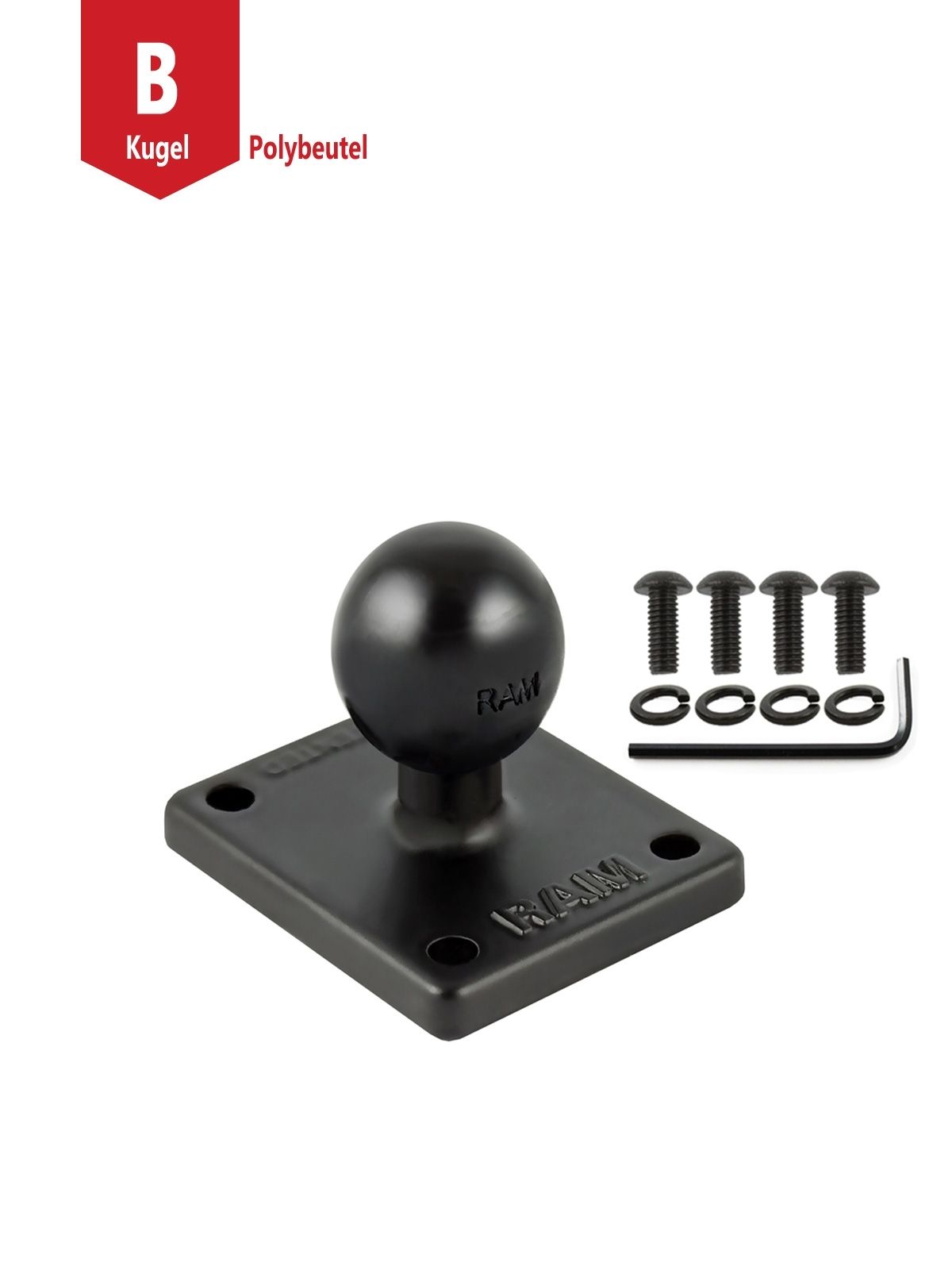 RAM Mounts Basisplatte rechteckig (2 x 1,7 Zoll) TomTom Bridge/Rider 2/Urban Rider - B-Kugel (1 Zoll), AMPS-Lochraster, Schrauben-Set