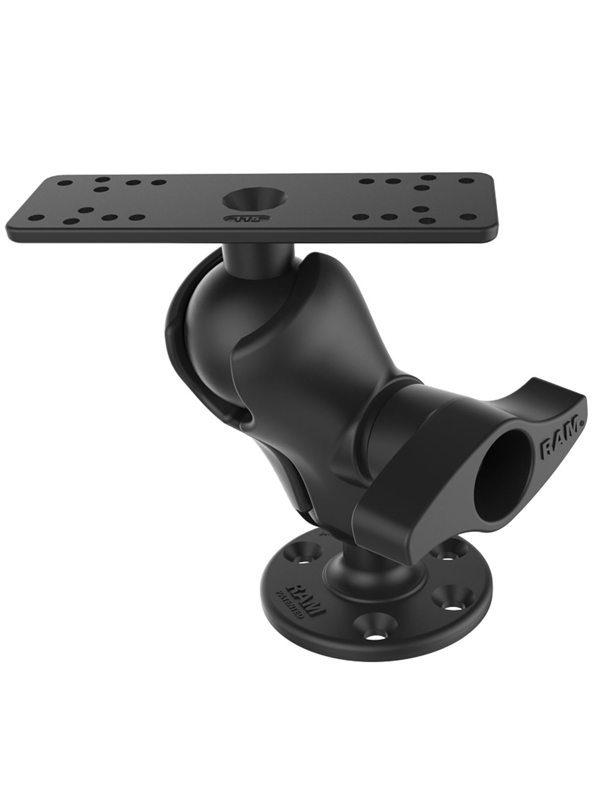 RAM Mounts Marine Aufbau-Set - 158,75x80,8 mm Basisplatte mit D-Kugel (2,25 Zoll), kurzer Verbindungsarm, Verschlusshilfe, runde Basisplatte mit 120° und 180° Lochraster