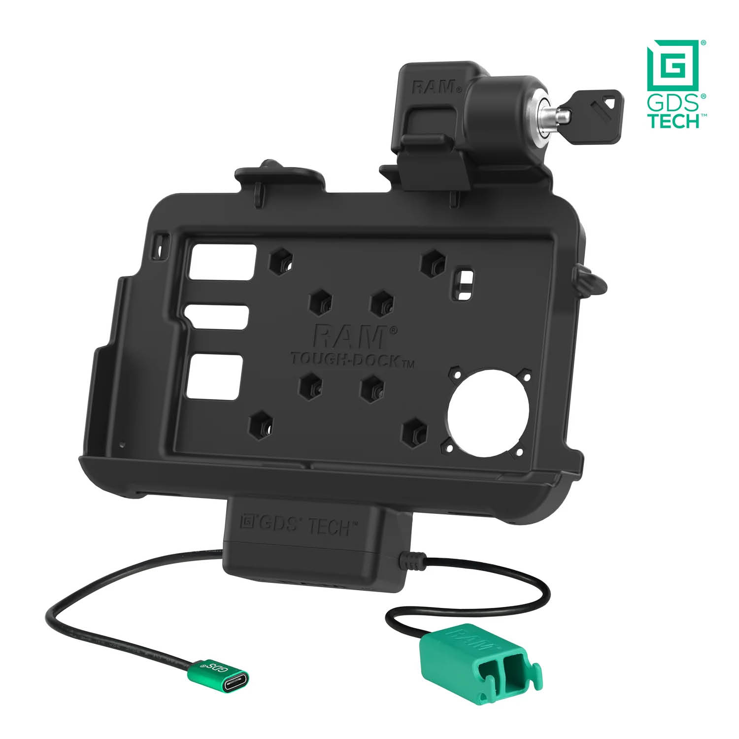 RAM Mounts GDS Thin-Dock Halteschale (Schlüsselverriegelung) für Zebra ET401 & ET4x (8 Zoll) Tablets in IntelliSkin Ladeschutzhülle - USB-C & Dual USB-A-Anschluss