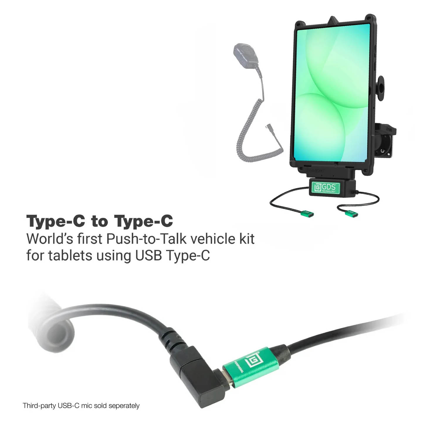 RAM Mounts GDS Uni-Conn™ Fahrzeug-Ladestation für Samsung Tab A11+ in IntelliSkin Schutzhülle - C-Kugel (1,5 Zoll) - 2 USB-C Anschlüsse
