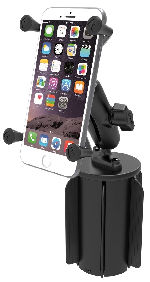RAM Mounts X-Grip Fahrzeug-Halterung für Smartphones (Verbundstoff) - Bis 114,3 mm Breite - Mittlerer Verbindungsarm - Getränkehalter Basis (Durchmesser 65,27 mm bis 88,9 mm) - B-Kugel (1 Zoll)