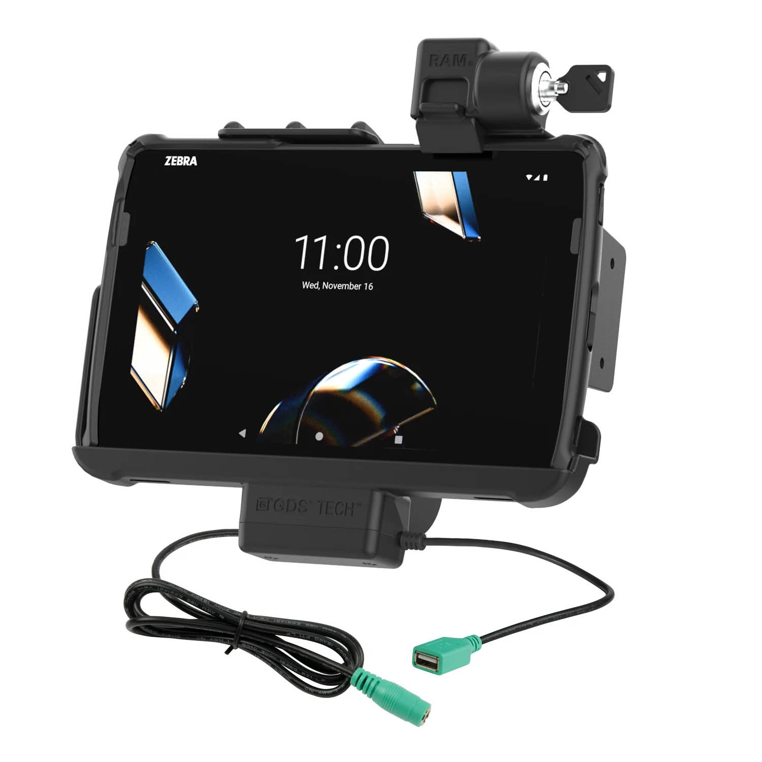 RAM Mounts Form-Fit Holder (Key-locking) for Zebra ET401 (10") Tablets - In RAM Skin/Rugged Boot - 5.5mm DC Power & USB-A Connector