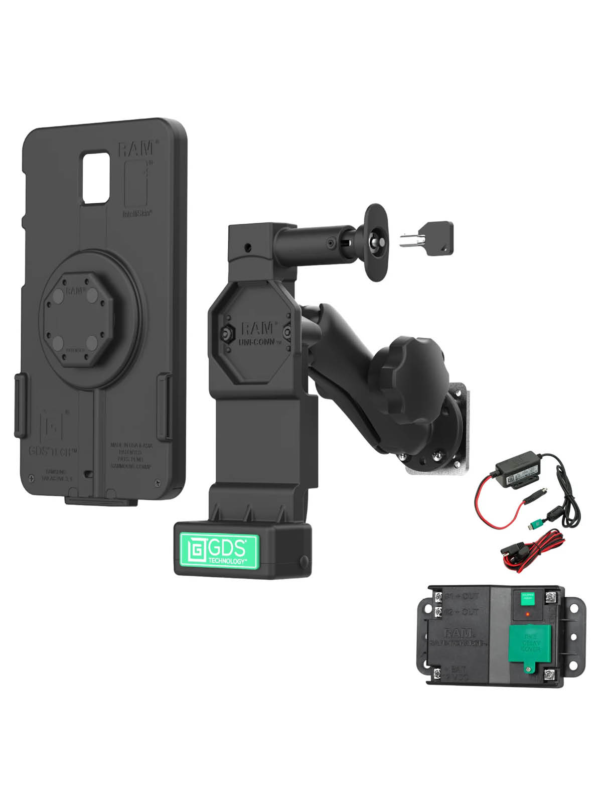 RAM Mounts GDS Uni-Conn™ Thin-Case™ Fahrzeug-Halterung für Samsung Tab Active5 - C-Kugel (1,5 Zoll), abschließbar, inkl. Hardwire Charger & Batterie-Schutz