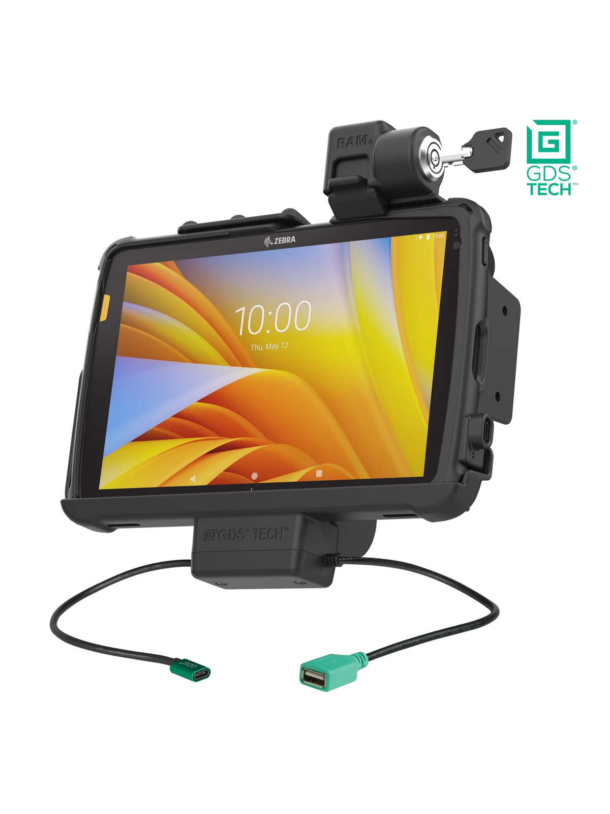 RAM Mounts GDS Form-Fit Halteschale (Schlüsselverriegelung) für Zebra ET40 & ET45 (10“) Tablets in IntelliSkin Schutzhülle - USB-C & USB-A-Anschluss