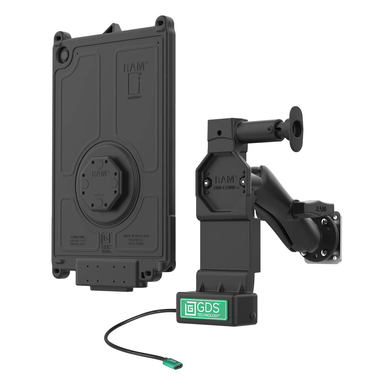 RAM Mounts GDS Uni-Conn™ Fahrzeug-Ladestation für Samsung Tab A11+ in IntelliSkin Schutzhülle - C-Kugel (1,5 Zoll) - USB-C Anschluss
