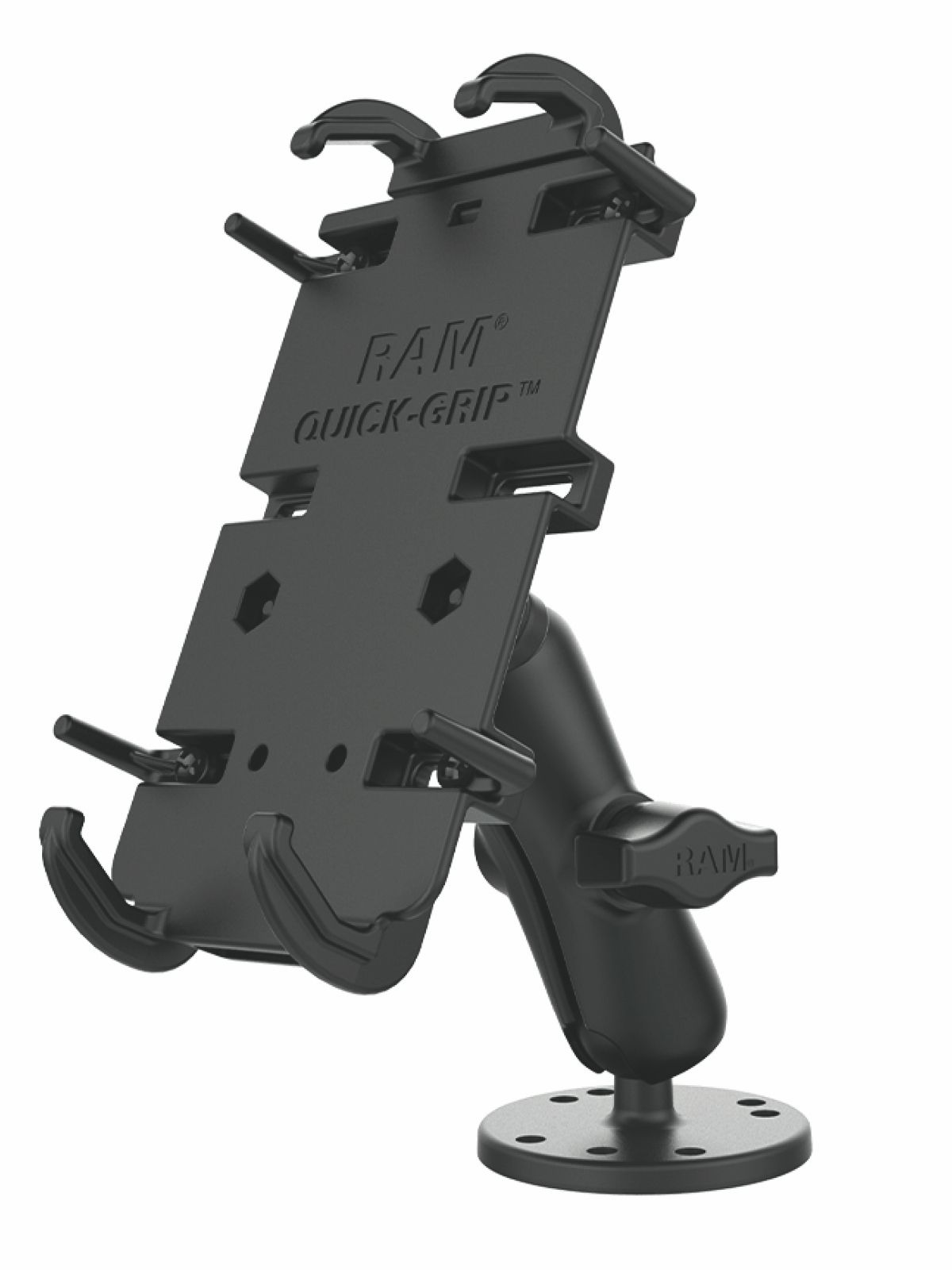 RAM Mounts Universal Aufbau-Halterung - B-Kugel (1 Zoll), runde Basisplatte (AMPS), mittlerer Verbindungsarm, Universal Quick-Grip XL Halteschale