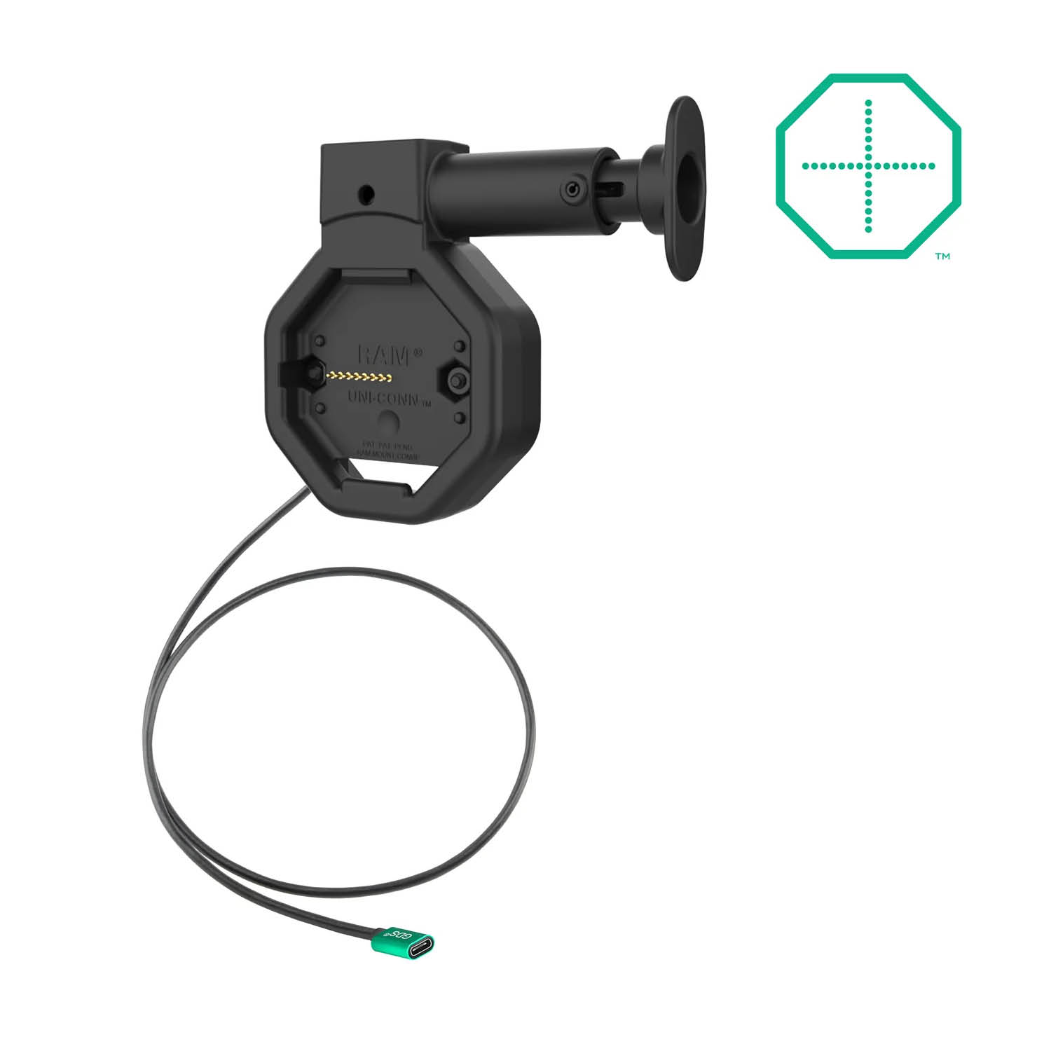 RAM Mounts GDS Uni-Conn Snap-In Ladesockel mit Lösevorrichtung - USB-C-Anschluss - 2-Loch AMPS