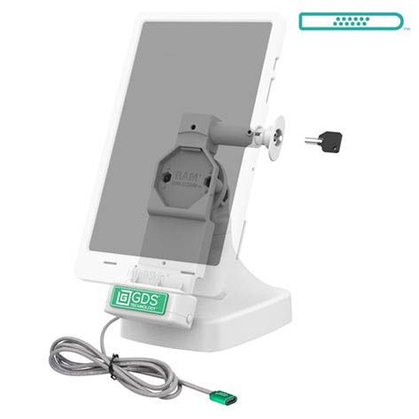 RAM Mounts GDS Uni-Conn Stand-Dockingstation (abschließbar) - Dreh- & Schwenkbar - USB-C - Pogo-Pads unten - hellgrau